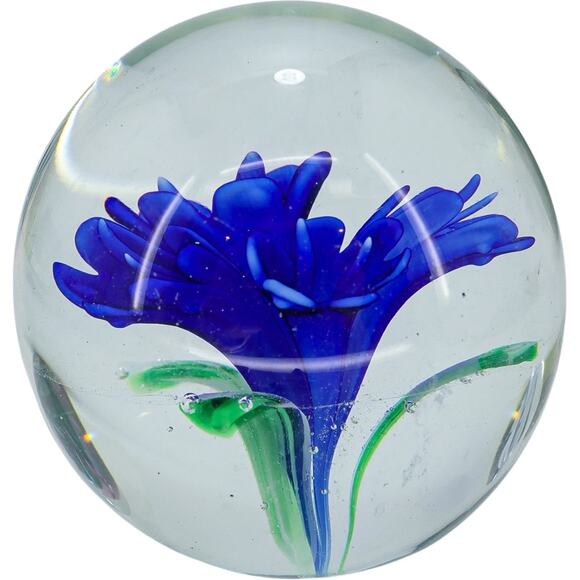 Lot of 4 Vintage Hand Blown Art Glass Paperweights – Bubbles, Flowers, Swirls - Picture 13 of 16
